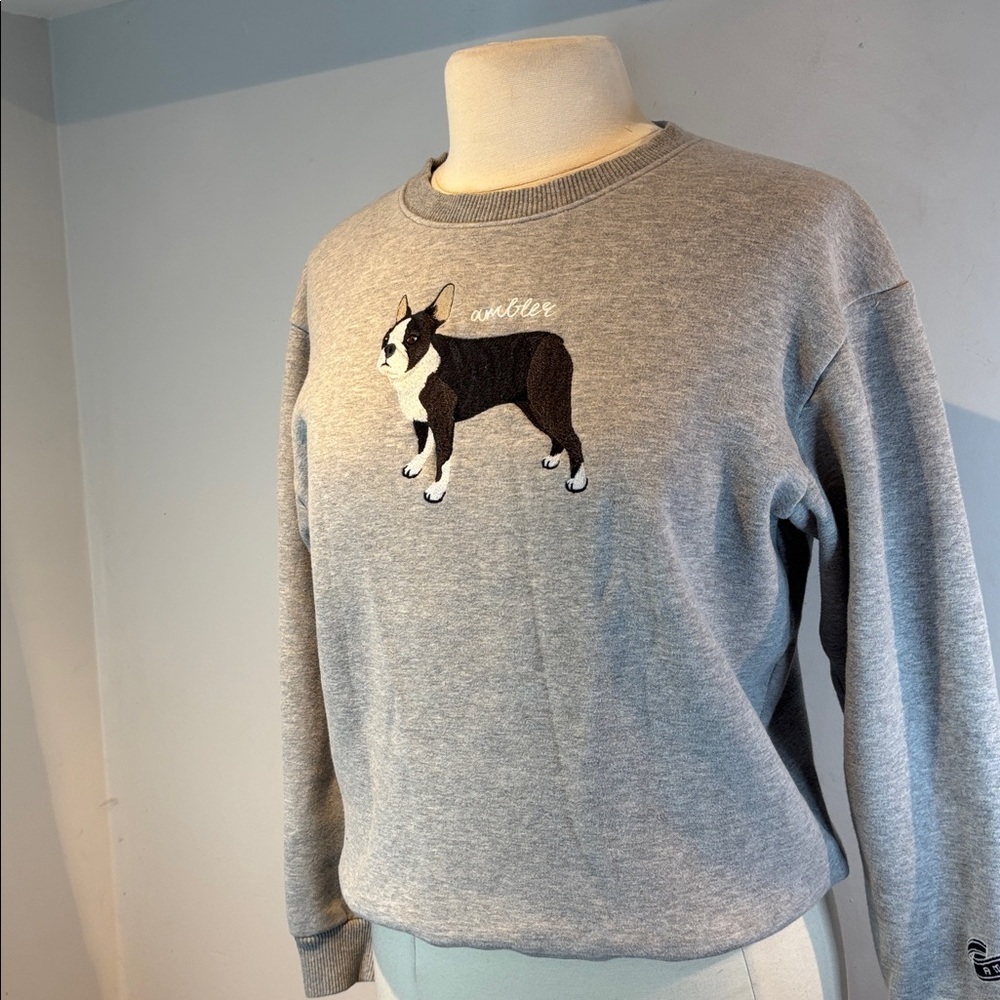 Ambler Paris Boston Terrier grey crewneck sweatshirt size small